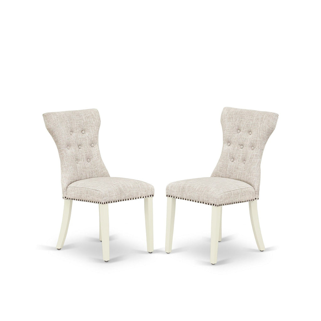 East West Furniture GAP2T35 Gallatin Modern Parson Chairs - Button Tufted Nailhead Trim Doeskin Linen Fabric Padded Dining Chairs, Set of 2, Linen White