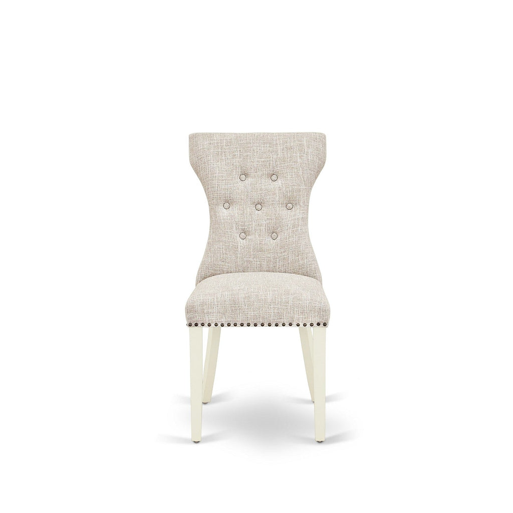 East West Furniture GAP2T35 Gallatin Modern Parson Chairs - Button Tufted Nailhead Trim Doeskin Linen Fabric Padded Dining Chairs, Set of 2, Linen White