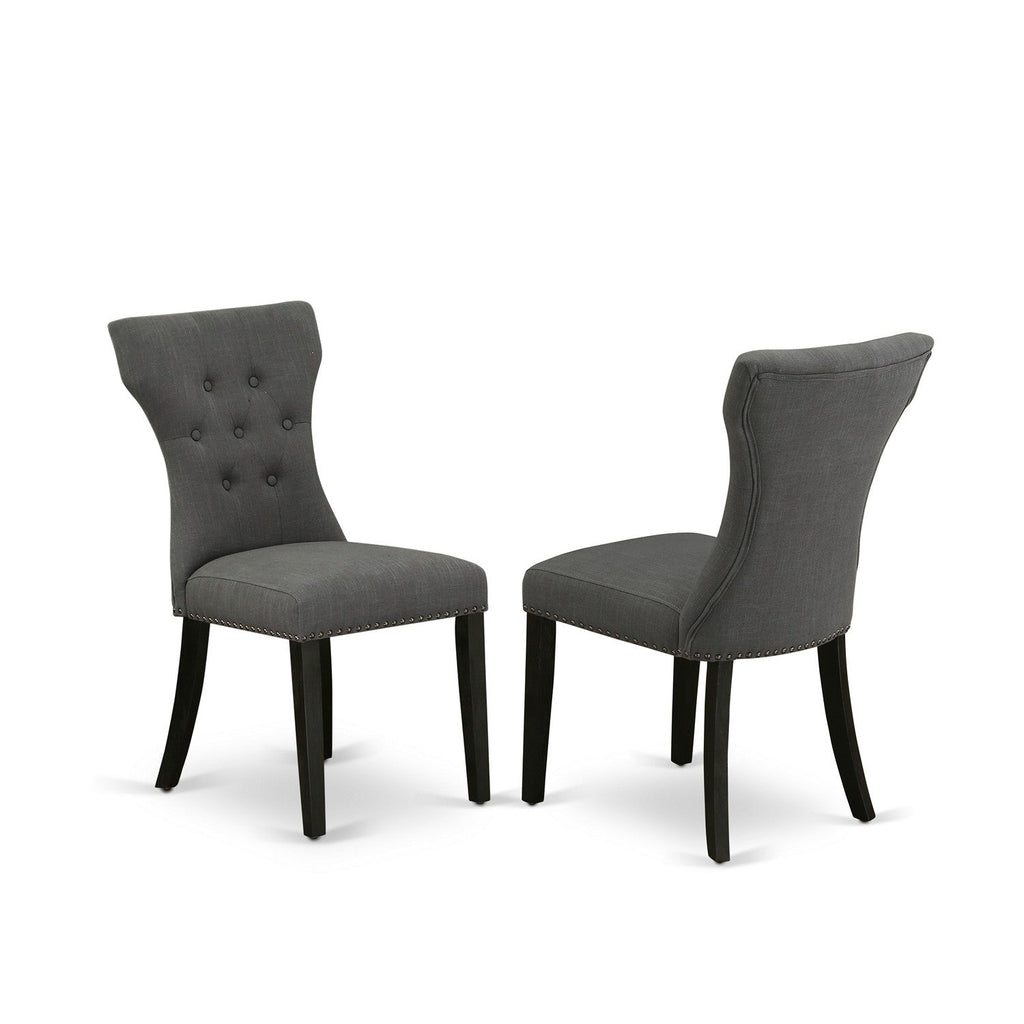 East West Furniture GAP6T50 Gallatin Parson Chairs - Button Tufted Nailhead Trim Dark Gotham Linen Fabric Upholstered Dining Chairs, Set of 2, Wirebrushed Black