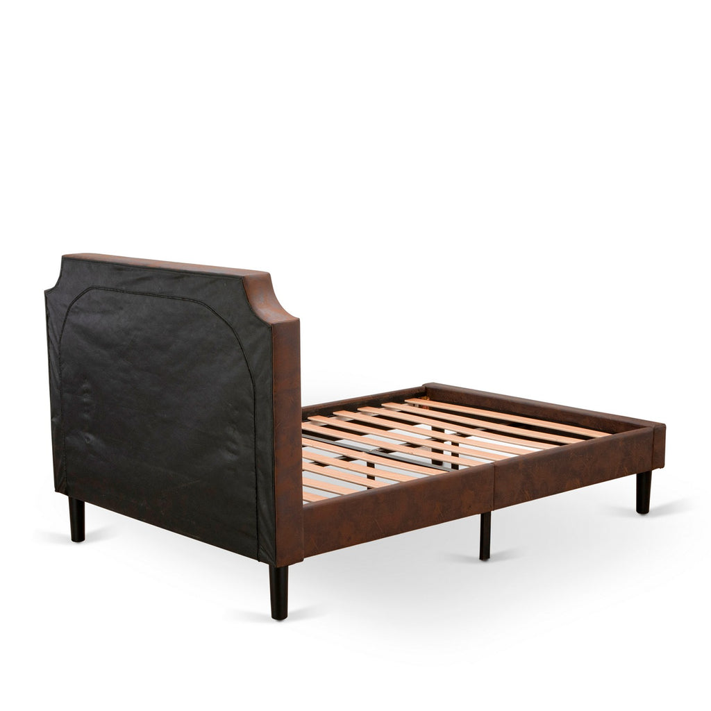 GBF-25-F Ful Size Platform Bed - Black Textured Upholstered Headboard, Footboard and Wood Rails, Slats - Wooden 9 Legs with Full Support Modern Bed Frame - Black Finish