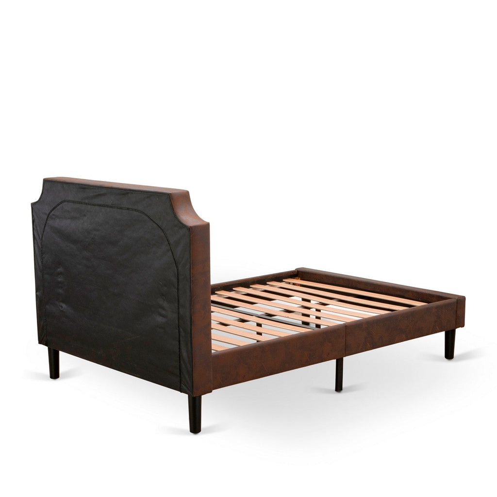 GB25F-1HI08 2-Piece Platform Bed Set with Button Tufted Full Size Bed Frame and an Antique Walnut Night Stand - Dark Brown Faux Leather with Black Texture and Black Legs