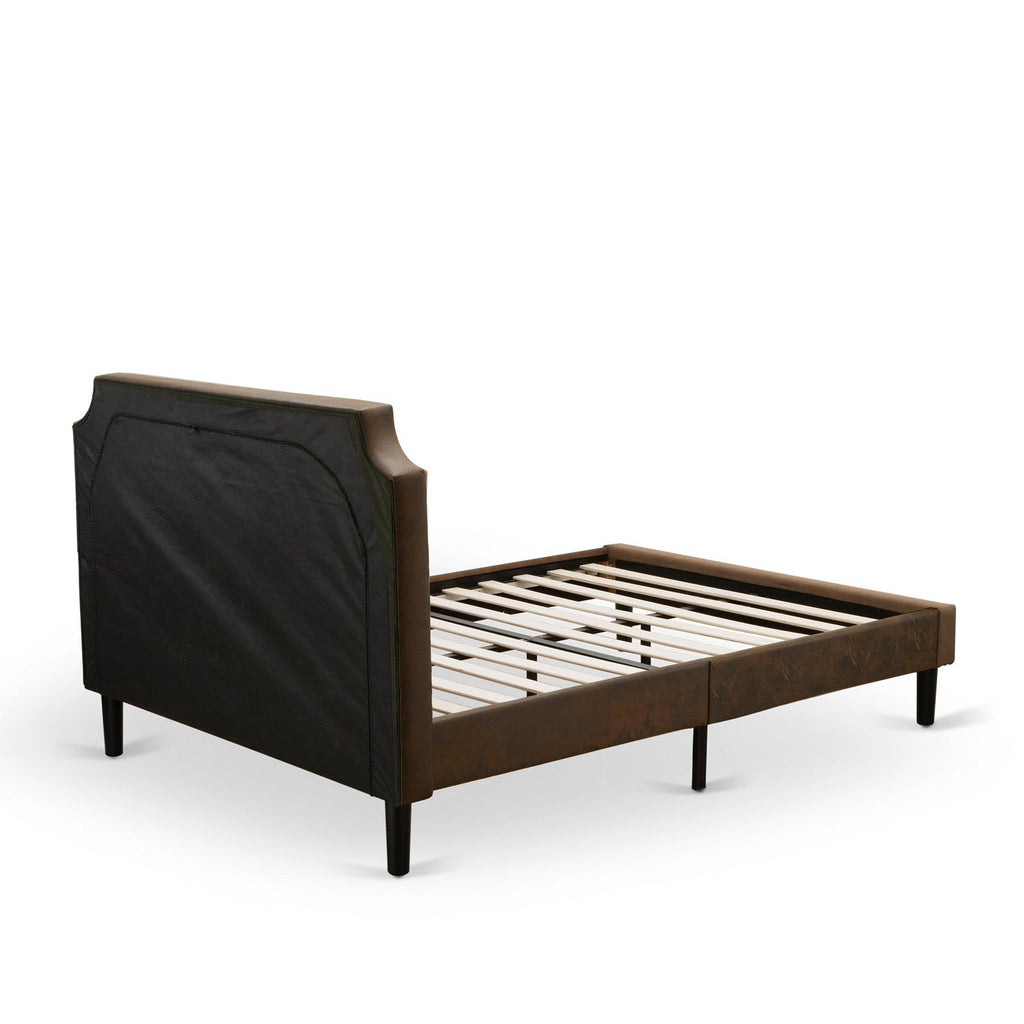 GB25Q-1GA07 2-Piece Granbury Wooden Set for Bedroom with Button Tufted Modern Bed and 1 Distressed Jacobean Night Stand - Dark Brown Faux Leather with Black Texture and Black Legs