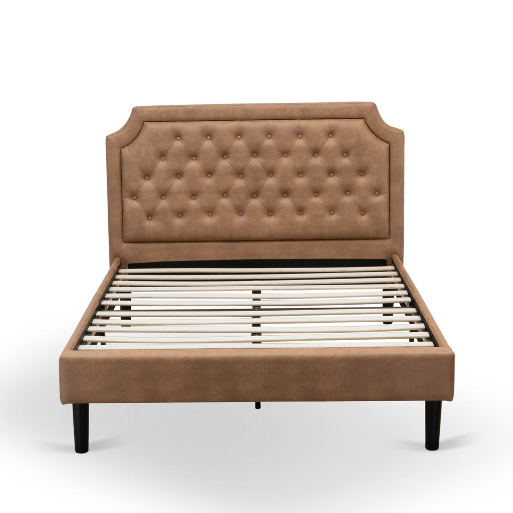 GBF-28-F Granbury Full Size Bed - Brown Textured Upholstered Headboard, Footboard and Wood Rails, Slats - Wooden 9 Legs with Full Support Full Bed Frame - Black Finish