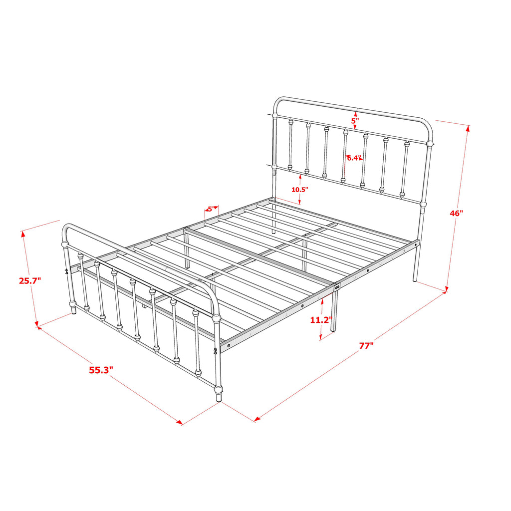 GDFBSIL Garland Full Bed Frame with 6 Metal Legs - Magnificent Bed Frame in Powder Coating Silver Color