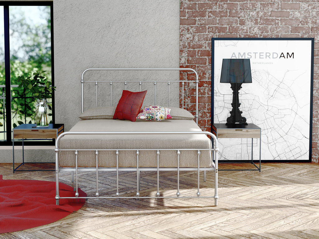 GDFBSIL Garland Full Bed Frame with 6 Metal Legs - Magnificent Bed Frame in Powder Coating Silver Color