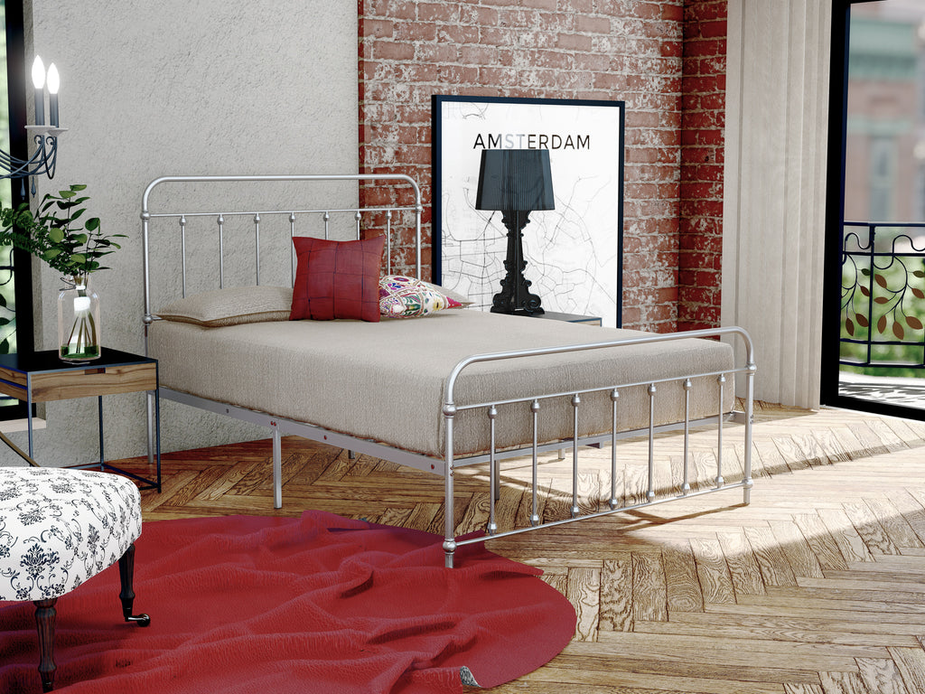 GDFBSIL Garland Full Bed Frame with 6 Metal Legs - Magnificent Bed Frame in Powder Coating Silver Color