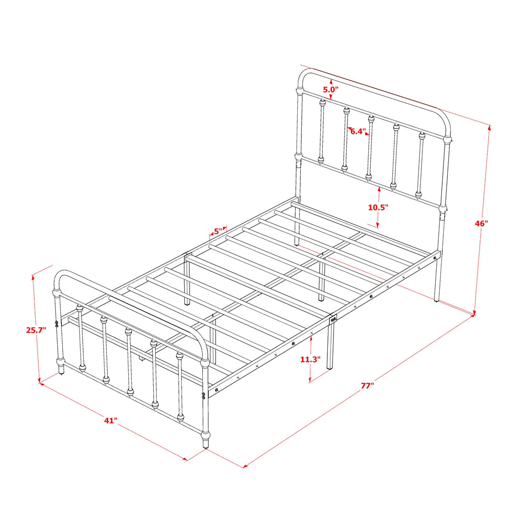 GDTBSIL Garland Twin Bed Frame with 6 Metal Legs - Deluxe Bed Frame in Powder Coating Silver Color