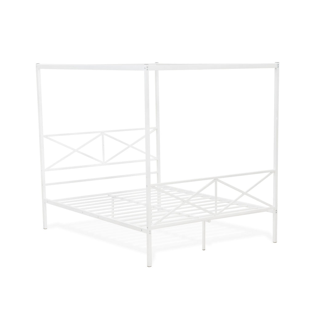 GEQCWHI Glendale Queen Size Bed Frame with Modern Designed Headboard and Footboard - Canopy Metal Frame in Powder Coating White