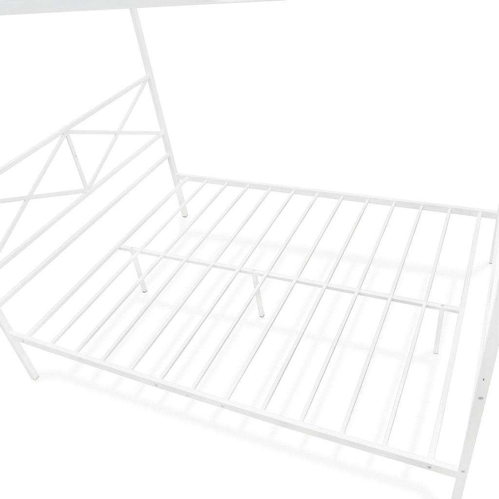 GEQCWHI Glendale Queen Size Bed Frame with Modern Designed Headboard and Footboard - Canopy Metal Frame in Powder Coating White