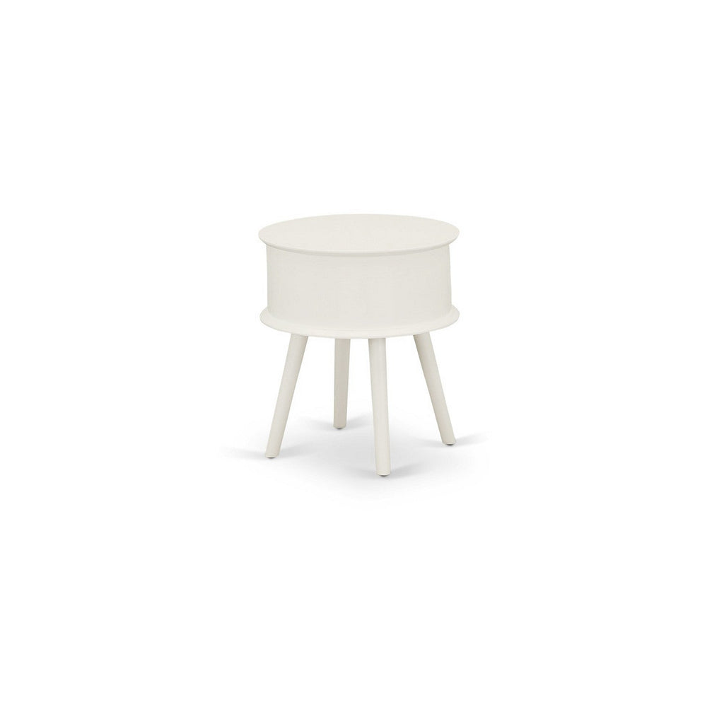 GONE05 Gordon Round Night Stand End Table With Drawer in White Finish