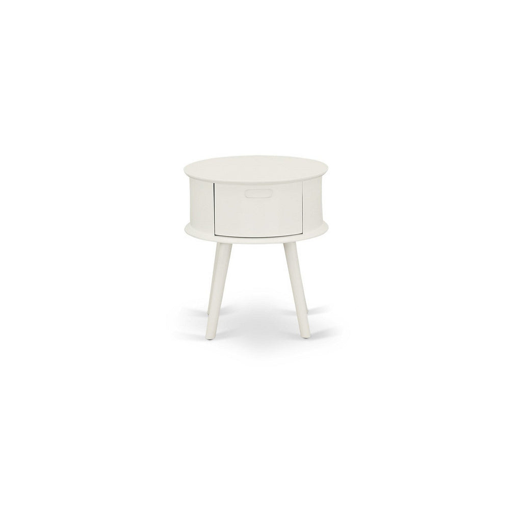 GONE05 Gordon Round Night Stand End Table With Drawer in White Finish