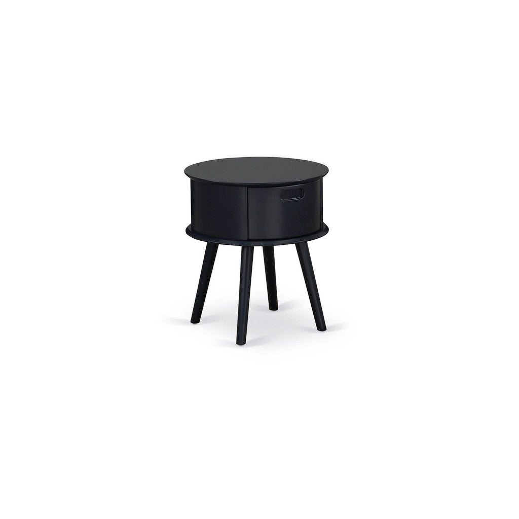 GONE11 Gordon Round Night Stand End Table With Drawer in Black Finish