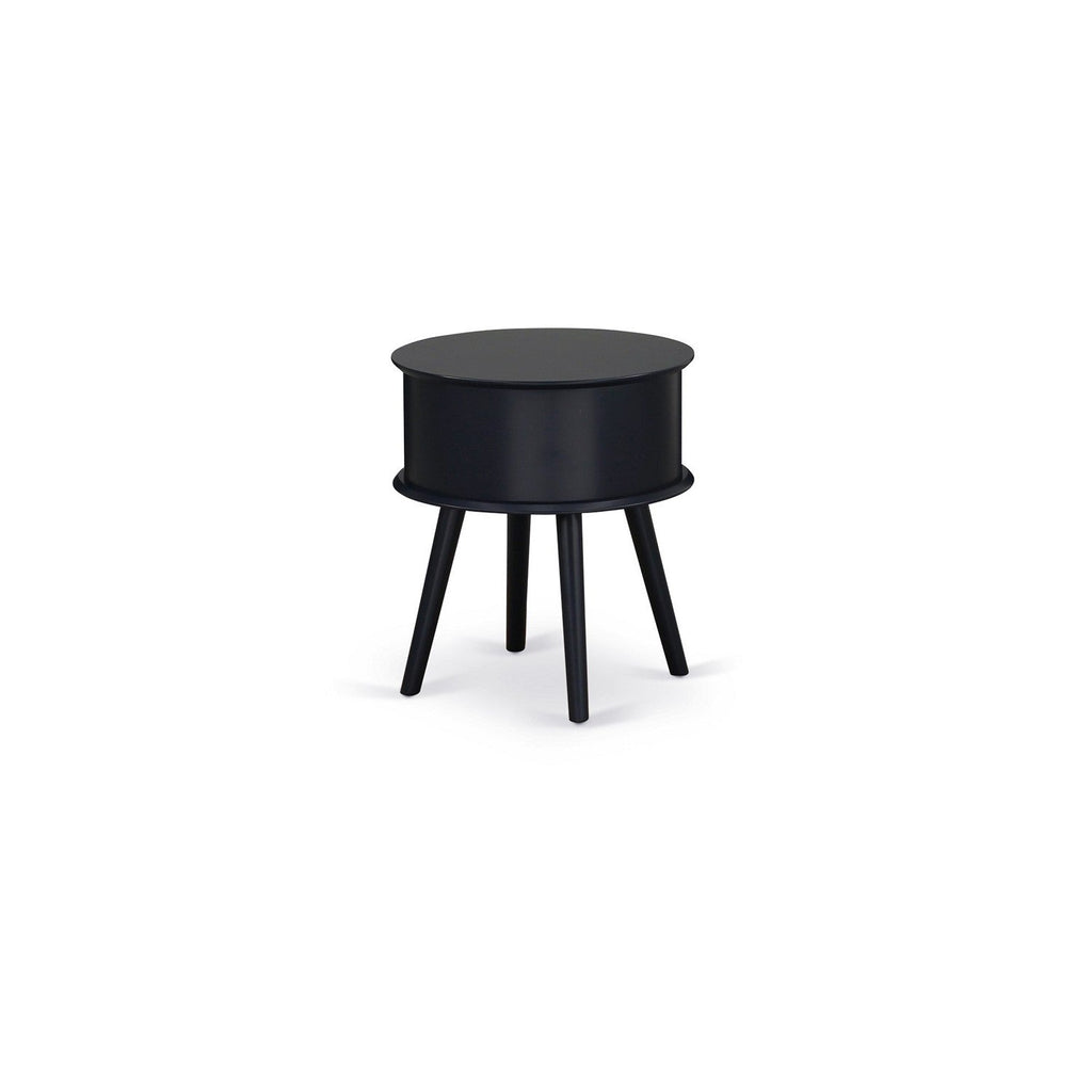 GONE11 Gordon Round Night Stand End Table With Drawer in Black Finish