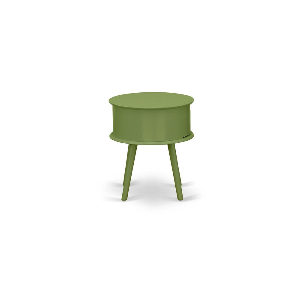 GONE12 Gordon Round Night Stand End Table With Drawer in Clover Green Finish