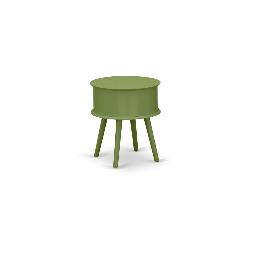 GONE12 Gordon Round Night Stand End Table With Drawer in Clover Green Finish