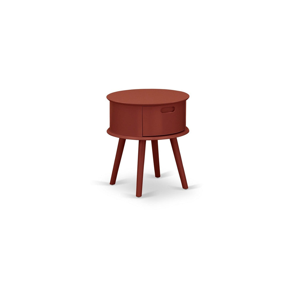 GONE13 Gordon Round Night Stand End Table With Drawer in Burgundy Finish