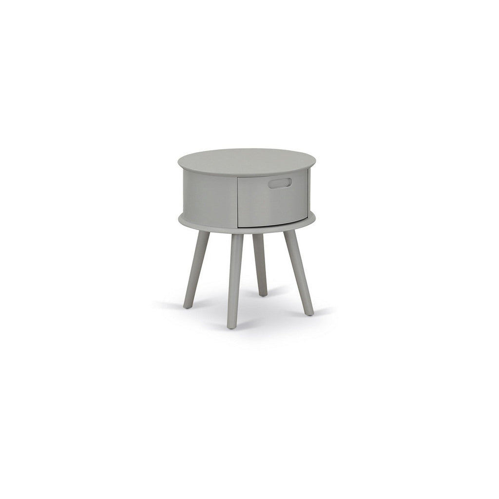 GONE14 Gordon Round Night Stand End Table With Drawer in Urban Gray Finish