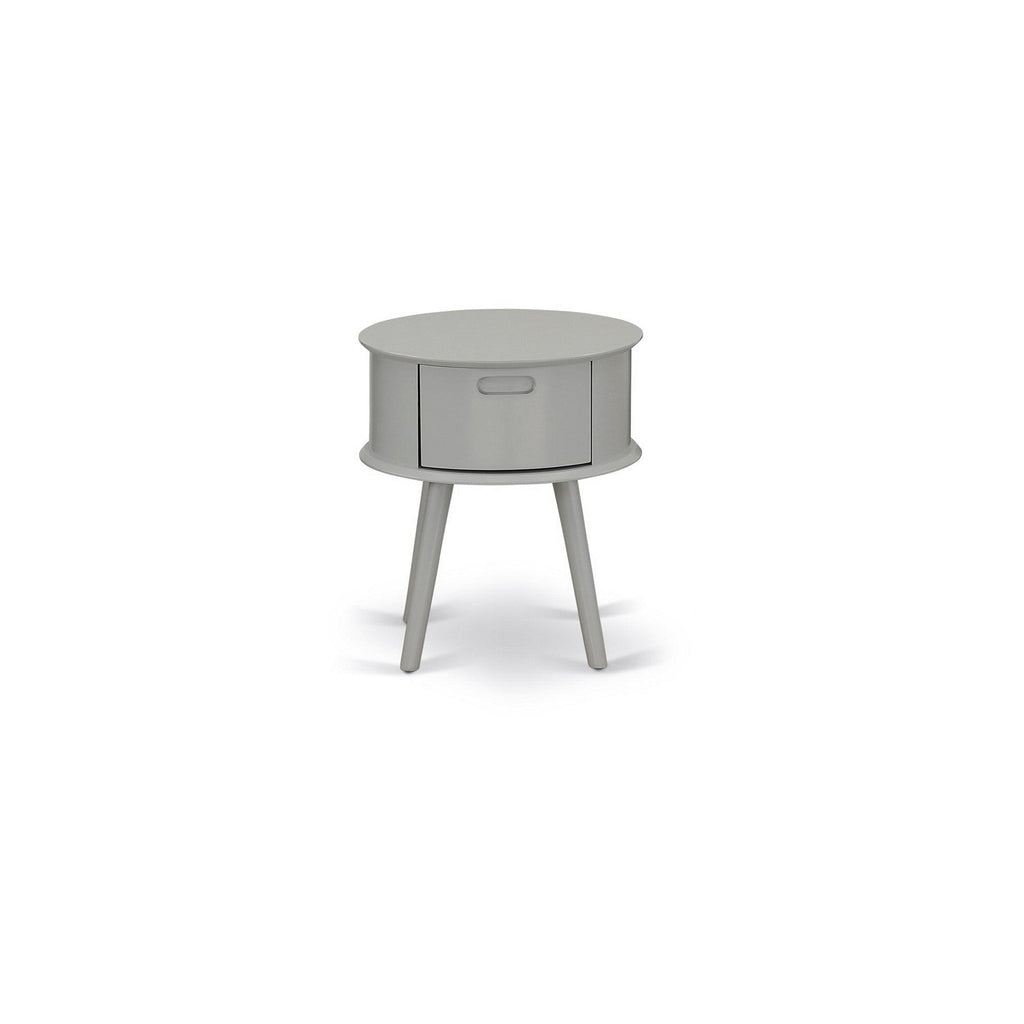 GONE14 Gordon Round Night Stand End Table With Drawer in Urban Gray Finish