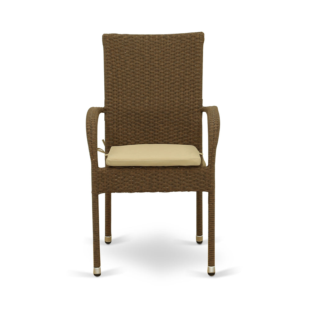 East West Furniture GULC102A Gudhjem Patio Wicker Dining Chairs with Cushion, Set of 2, Brown