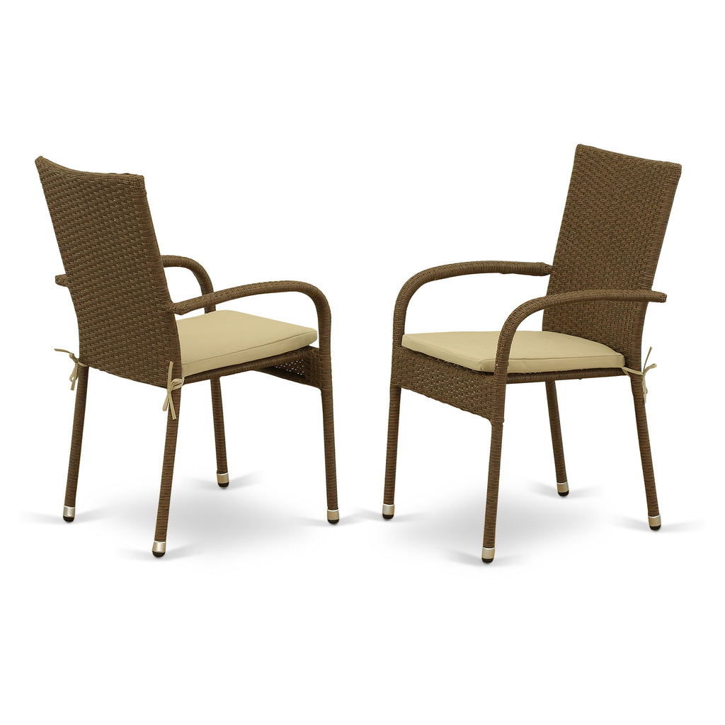 East West Furniture GULC102A Gudhjem Patio Wicker Dining Chairs with Cushion, Set of 2, Brown