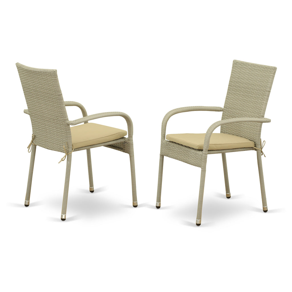 East West Furniture GULC103A Gudhjem Outdoor Patio Wicker Arm Chairs with Cushion, Set of 2, Natural Linen