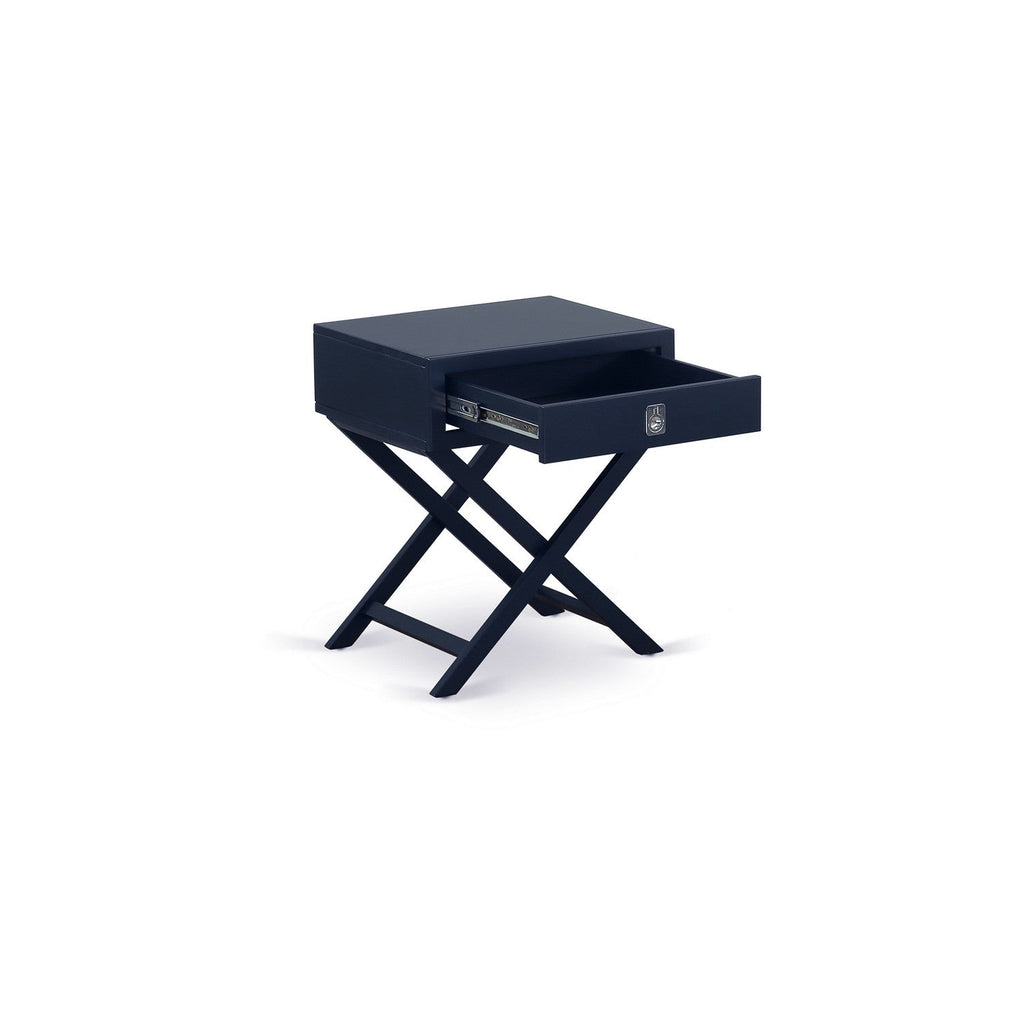 HANE15 Hamilton Square Night Stand End Table With Drawer in Navy Blue Finish