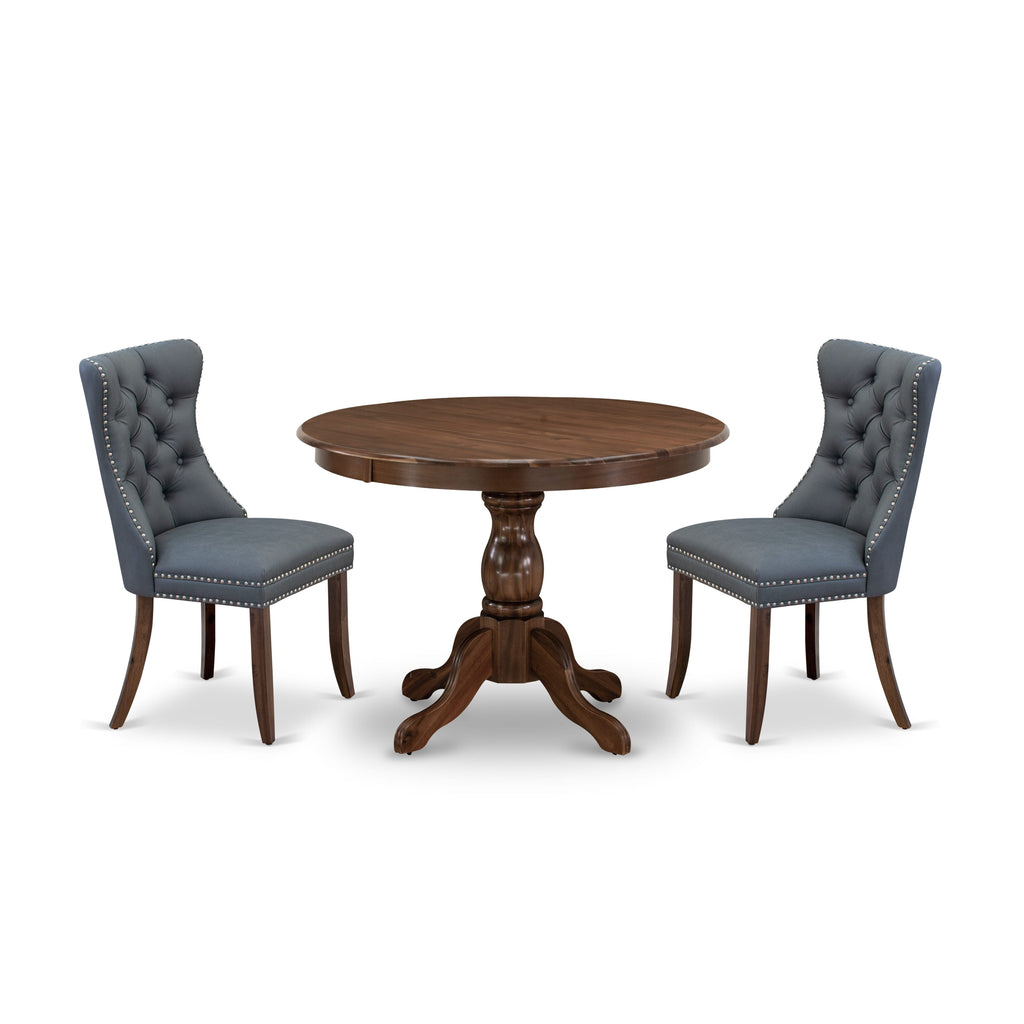 East West Furniture HBDA3-AWA-13 3 Piece Kitchen Table Set for Small SpacesIncludes a Round Dining Room Table and 2 Parson Chairs, 42x42 Inch, Antique Walnut