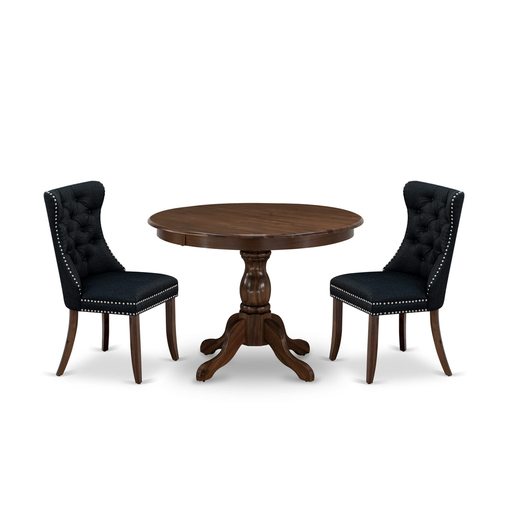 East West Furniture HBDA3-AWA-24 3 Piece Kitchen Table & Chairs Set Consists of a Round Modern Dining Table and 2 Padded Chairs, 42x42 Inch, Antique Walnut