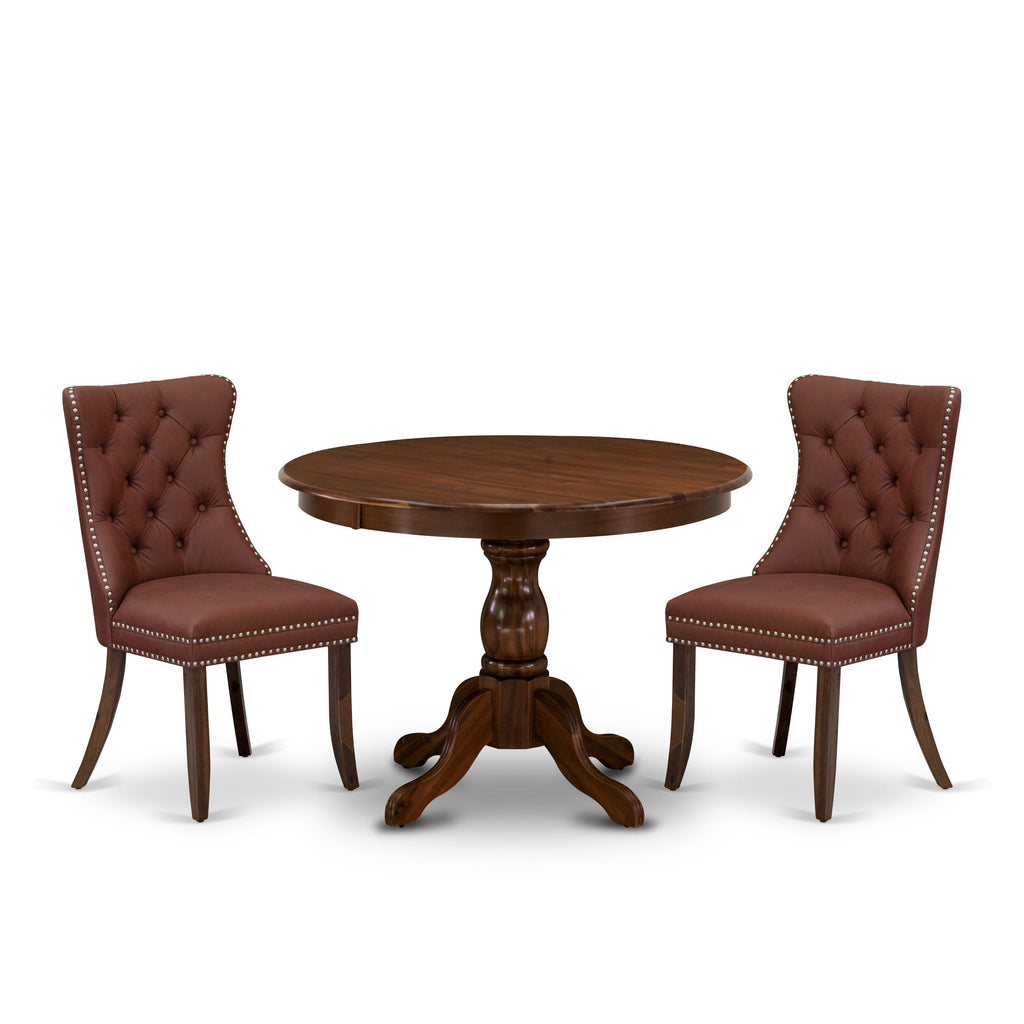 East West Furniture HBDA3-AWA-26 3 Piece Kitchen Table & Chairs Set Includes a Round Dining Room Table and 2 Upholstered Parson Chairs, 42x42 Inch, Antique Walnut
