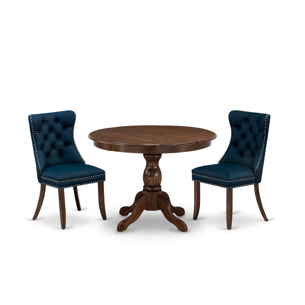 East West Furniture HBDA3-AWA-29 3 Piece Kitchen Table & Chairs Set Contains a Round Dining Table and 2 Upholstered Parson Chairs, 42x42 Inch, Antique Walnut