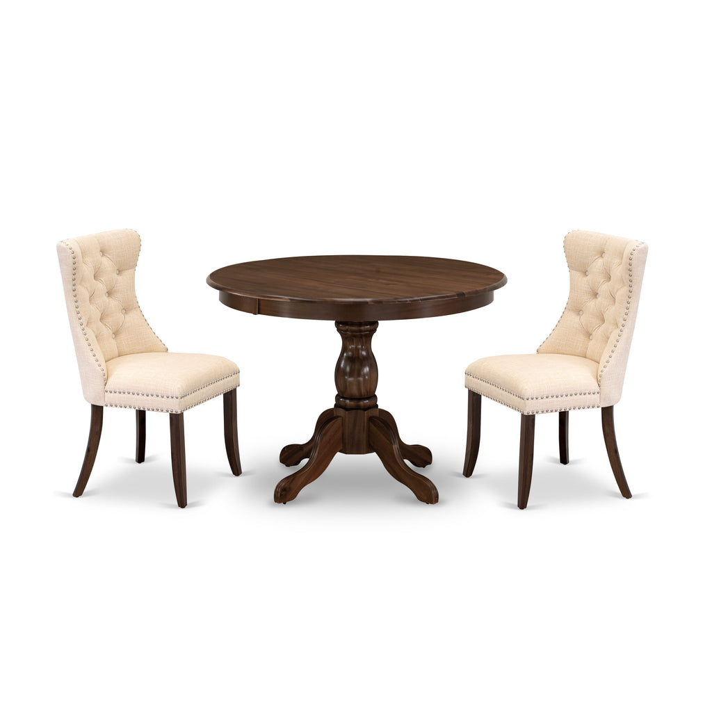 East West Furniture HBDA3-AWA-32 3 Piece Kitchen Table & Chairs Set Includes a Round Modern Dining Table and 2 Padded Chairs, 42x42 Inch, Antique Walnut