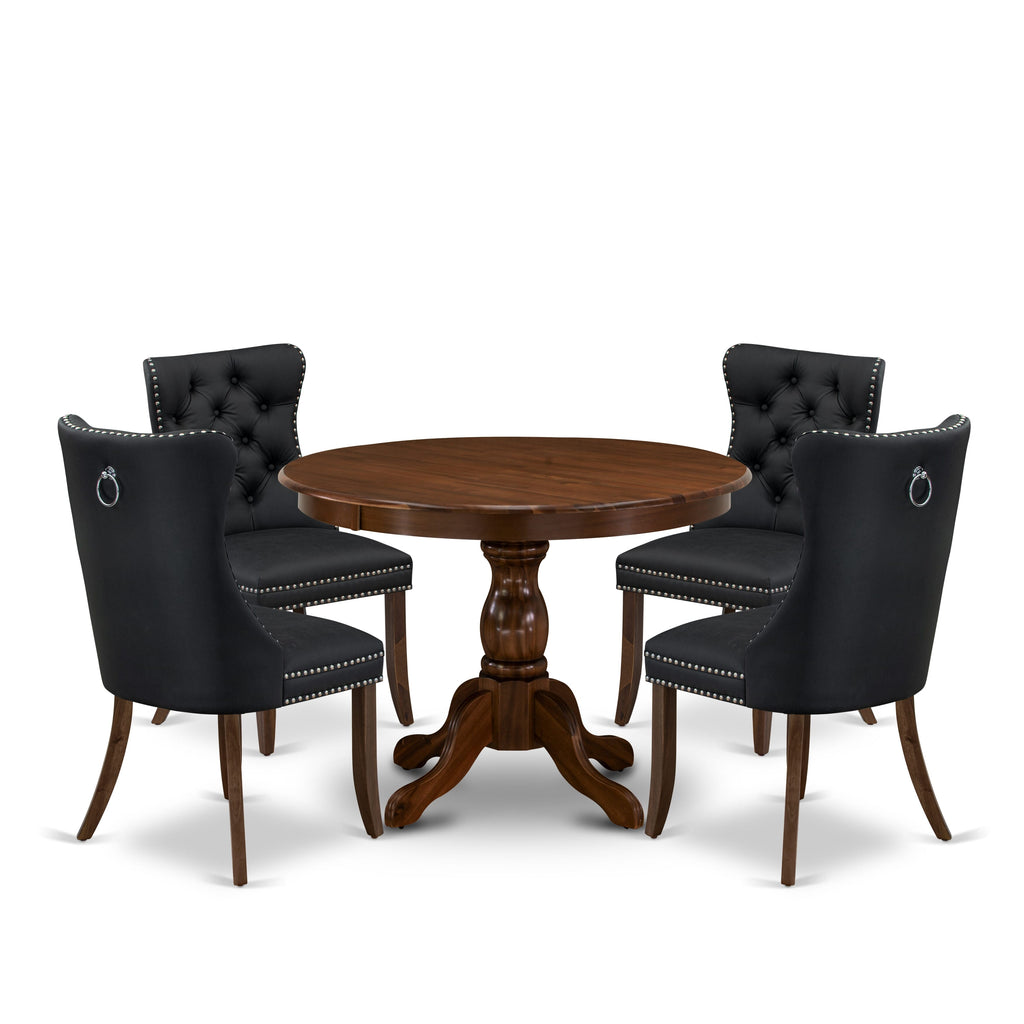 East West Furniture HBDA5-AWA-12 5 Piece Dining Room Table Set Includes a Round Solid Wood Table and 4 Upholstered Parson Chairs, 42x42 Inch, Antique Walnut