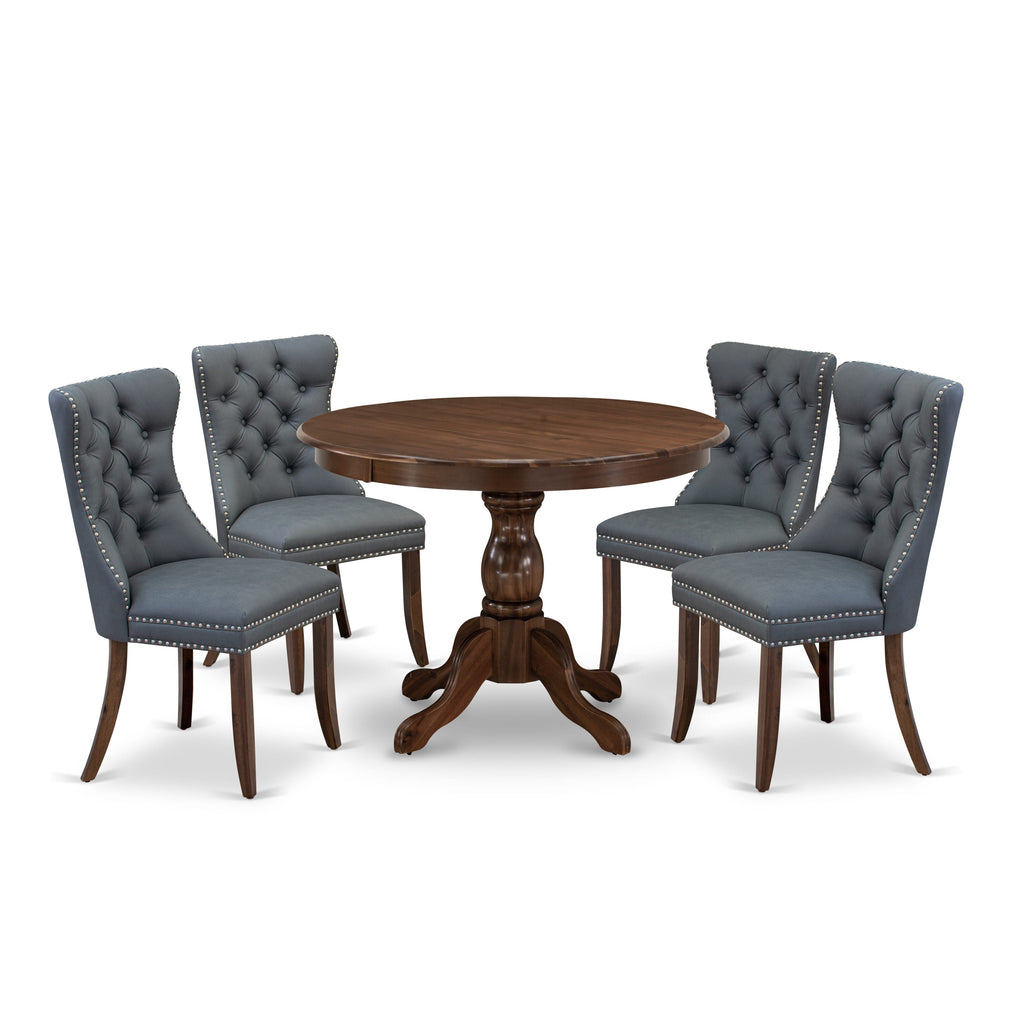 East West Furniture HBDA5-AWA-13 5 Piece Dining Room Furniture Set Consists of a Round Solid Wood Table and 4 Upholstered Chairs, 42x42 Inch, Antique Walnut