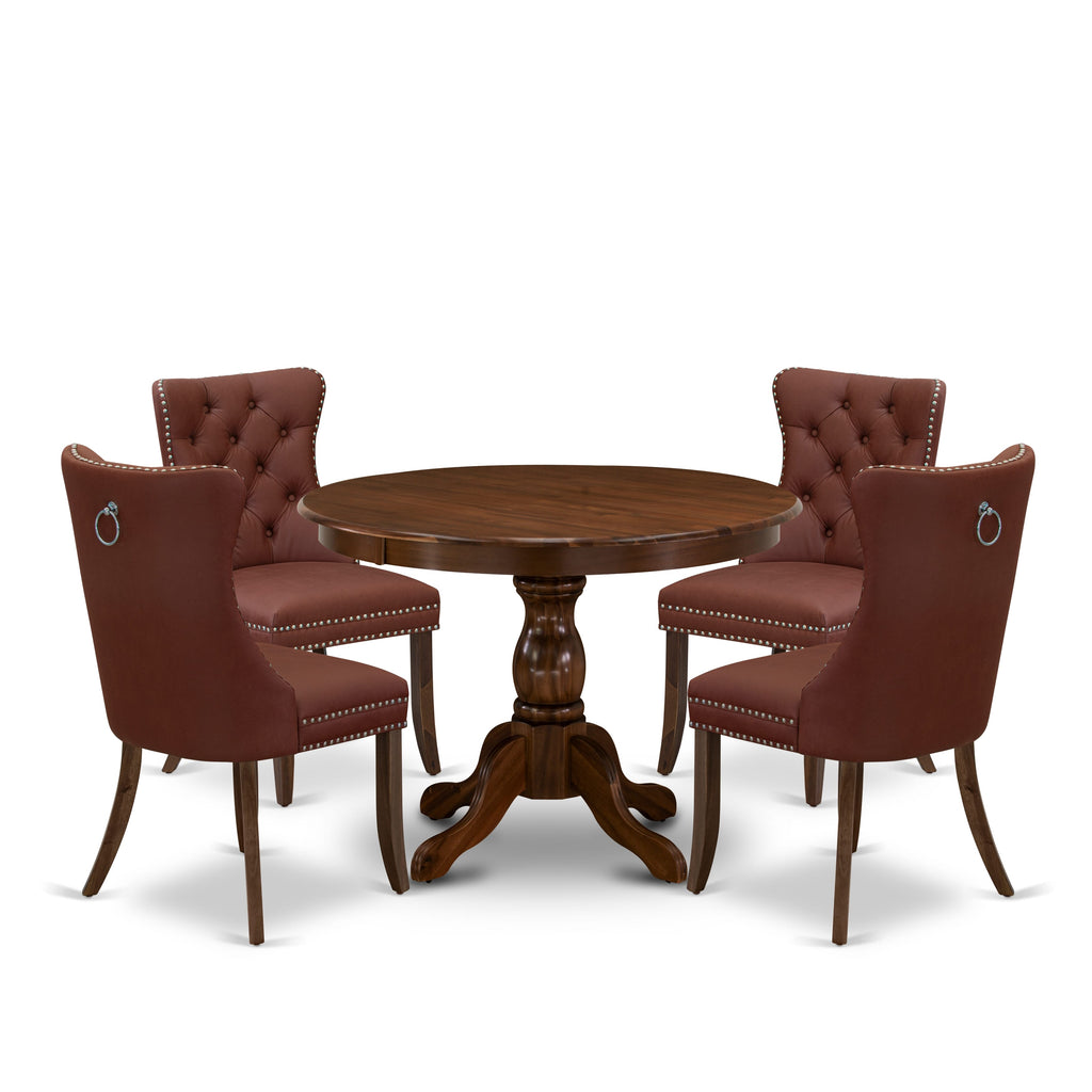 East West Furniture HBDA5-AWA-26 5 Piece Dining Room Table Set Includes a Round Kitchen Table and 4 Upholstered Parson Chairs, 42x42 Inch, Antique Walnut