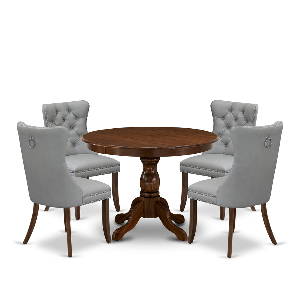 East West Furniture HBDA5-AWA-27 5 Piece Dining Room Furniture Set Contains a Round Solid Wood Table and 4 Upholstered Parson Chairs, 42x42 Inch, Antique Walnut