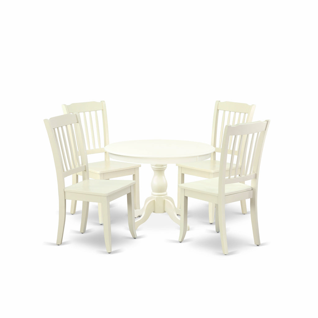 East West Furniture HBDA5-LWH-W 5 Piece Dinette Set for 4 Includes a Round Dining Room Table with Pedestal and 4 Kitchen Dining Chairs, 42x42 Inch, Linen White