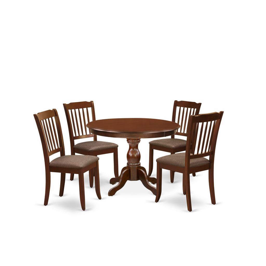 East West Furniture HBDA5-MAH-C 5 Piece Dinette Set for 4 Includes a Round Dining Room Table with Pedestal and 4 Linen Fabric Kitchen Dining Chairs, 42x42 Inch, Mahogany