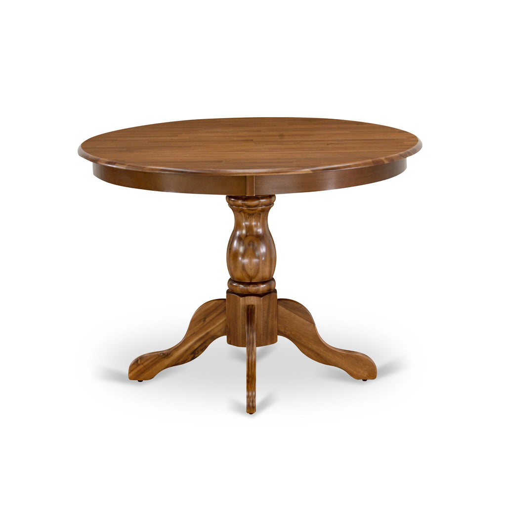 East West Furniture HBDA5-AWA-29 5 Piece Modern Dining Table Set Consists of a Round Kitchen Room Table and 4 Padded Chairs, 42x42 Inch, Antique Walnut