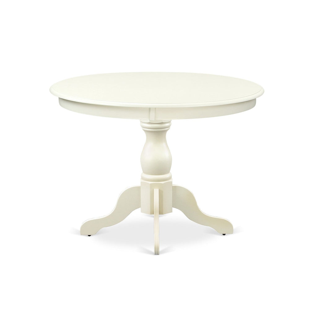 East West Furniture HBKE3-LWH-W 3 Piece Kitchen Table & Chairs Set Contains a Round Dining Table with Pedestal and 2 Dining Room Chairs, 42x42 Inch, Linen White