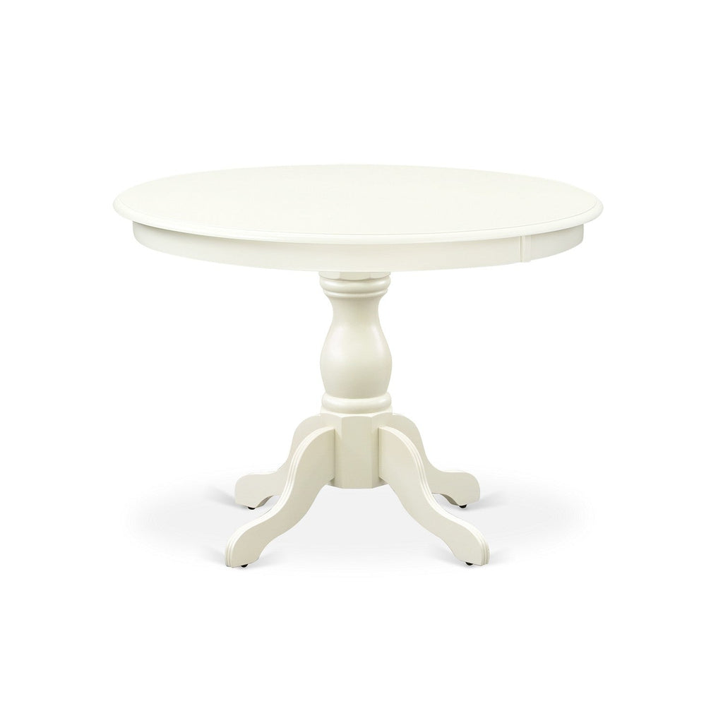 East West Furniture HBLA5-LWH-06 5 Piece Dining Room Table Set Includes a Round Kitchen Table with Pedestal and 4 Shitake Linen Fabric Parsons Dining Chairs, 42x42 Inch, Linen White