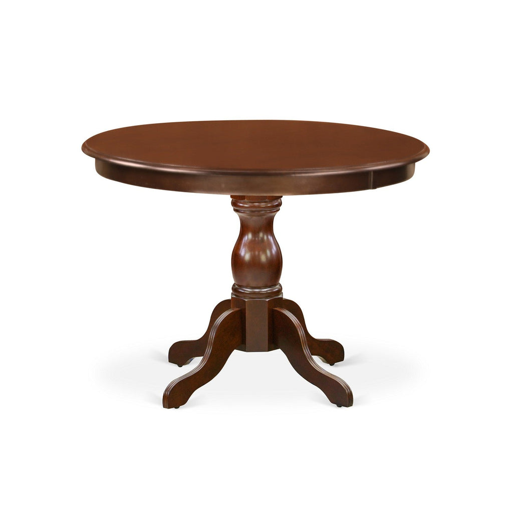 East West Furniture HBAB3-MAH-18 3 Piece Dining Room Table Set Contains a Round Kitchen Table with Pedestal and 2 Coffee Linen Fabric Parson Dining Chairs, 42x42 Inch, Mahogany