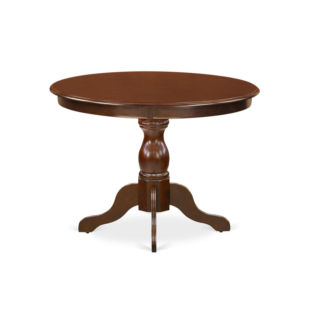 East West Furniture HBSI3-MAH-35 3 Piece Dining Set Contains a Round Dining Room Table with Pedestal and 2 Doeskin Linen Fabric Upholstered Parson Chairs, 42x42 Inch, Mahogany