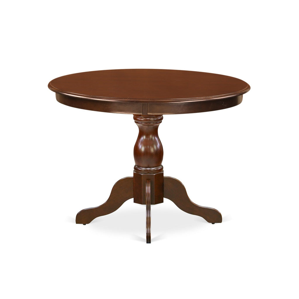 East West Furniture HBAB3-MAH-18 3 Piece Dining Room Table Set Contains a Round Kitchen Table with Pedestal and 2 Coffee Linen Fabric Parson Dining Chairs, 42x42 Inch, Mahogany