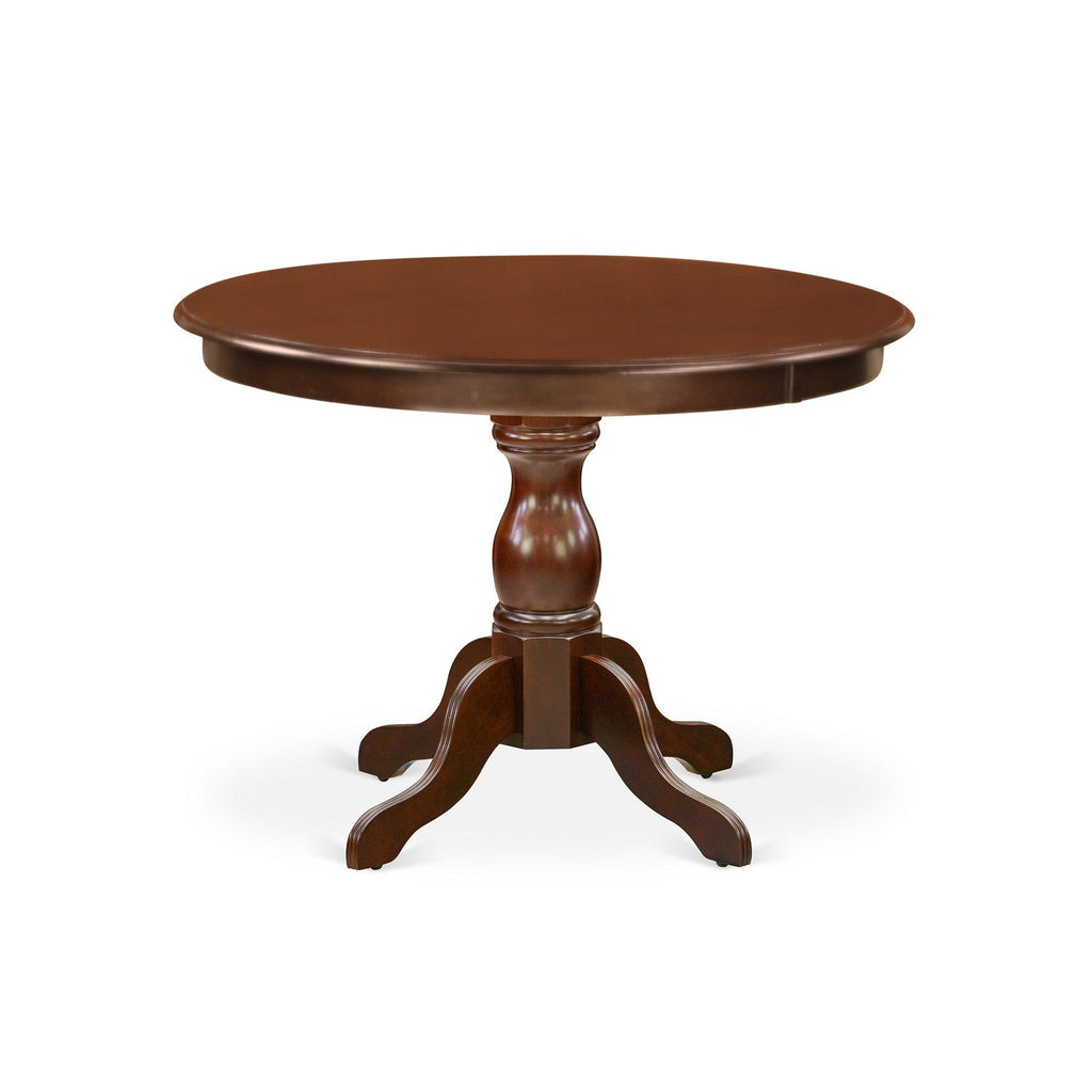 East West Furniture HBNF5-MAH-W 5 Piece Kitchen Table Set for 4 Includes a Round Dining Room Table with Pedestal and 4 Solid Wood Seat Chairs, 42x42 Inch, Mahogany