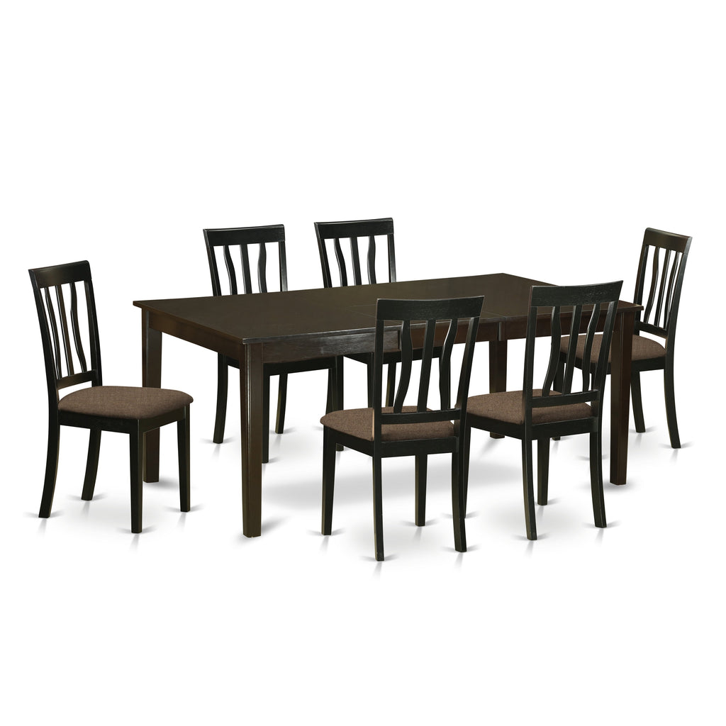 East West Furniture HEAN7-CAP-C 7 Piece Kitchen Table & Chairs Set Consist of a Rectangle Dining Table with Pedestal and 6 Linen Fabric Dining Room Chairs, 42x72 Inch, Cappuccino