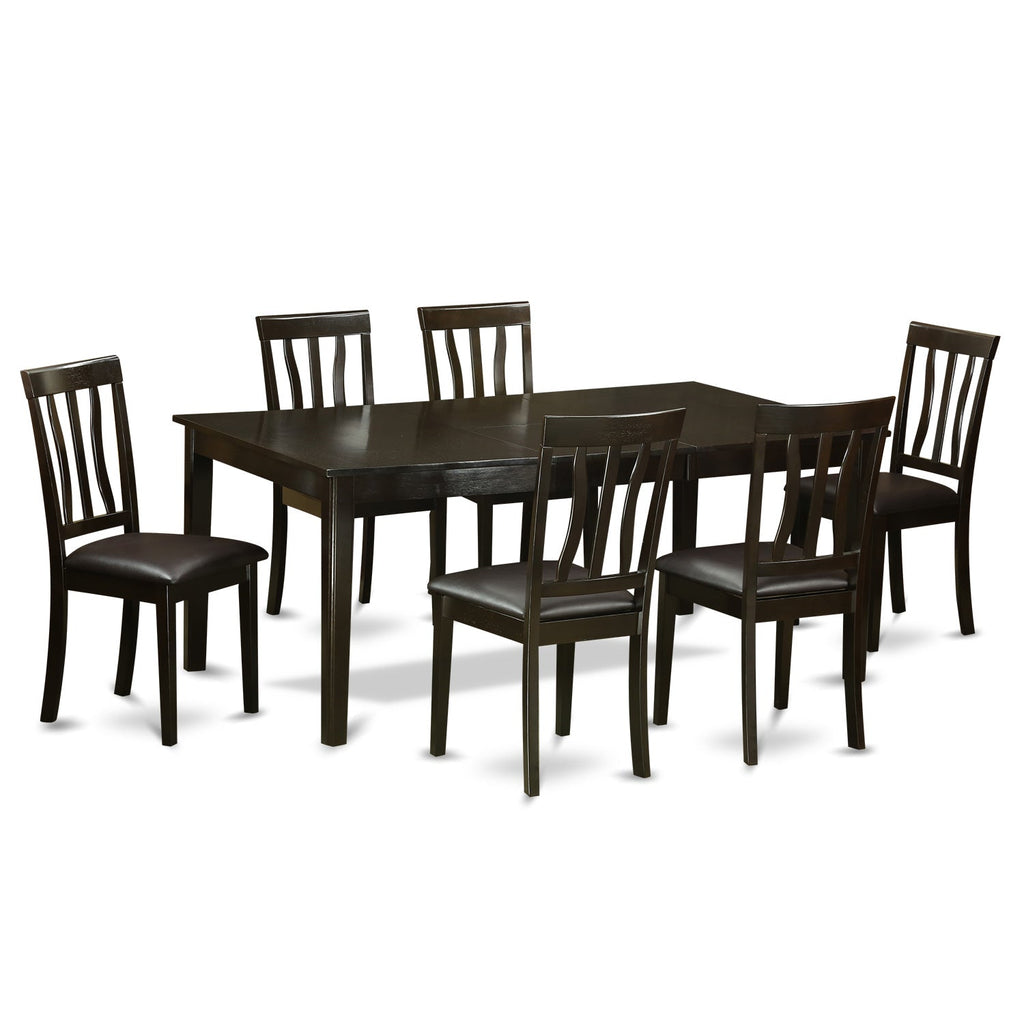 East West Furniture HEAN7-CAP-LC 7 Piece Dining Room Furniture Set Consist of a Rectangle Kitchen Table with Pedestal and 6 Faux Leather Upholstered Dining Chairs, 42x72 Inch, Cappuccino