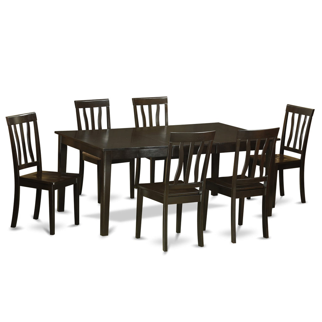 East West Furniture HEAN7-CAP-W 7 Piece Kitchen Table Set Consist of a Rectangle Dining Table with Pedestal and 6 Dining Room Chairs, 42x72 Inch, Cappuccino