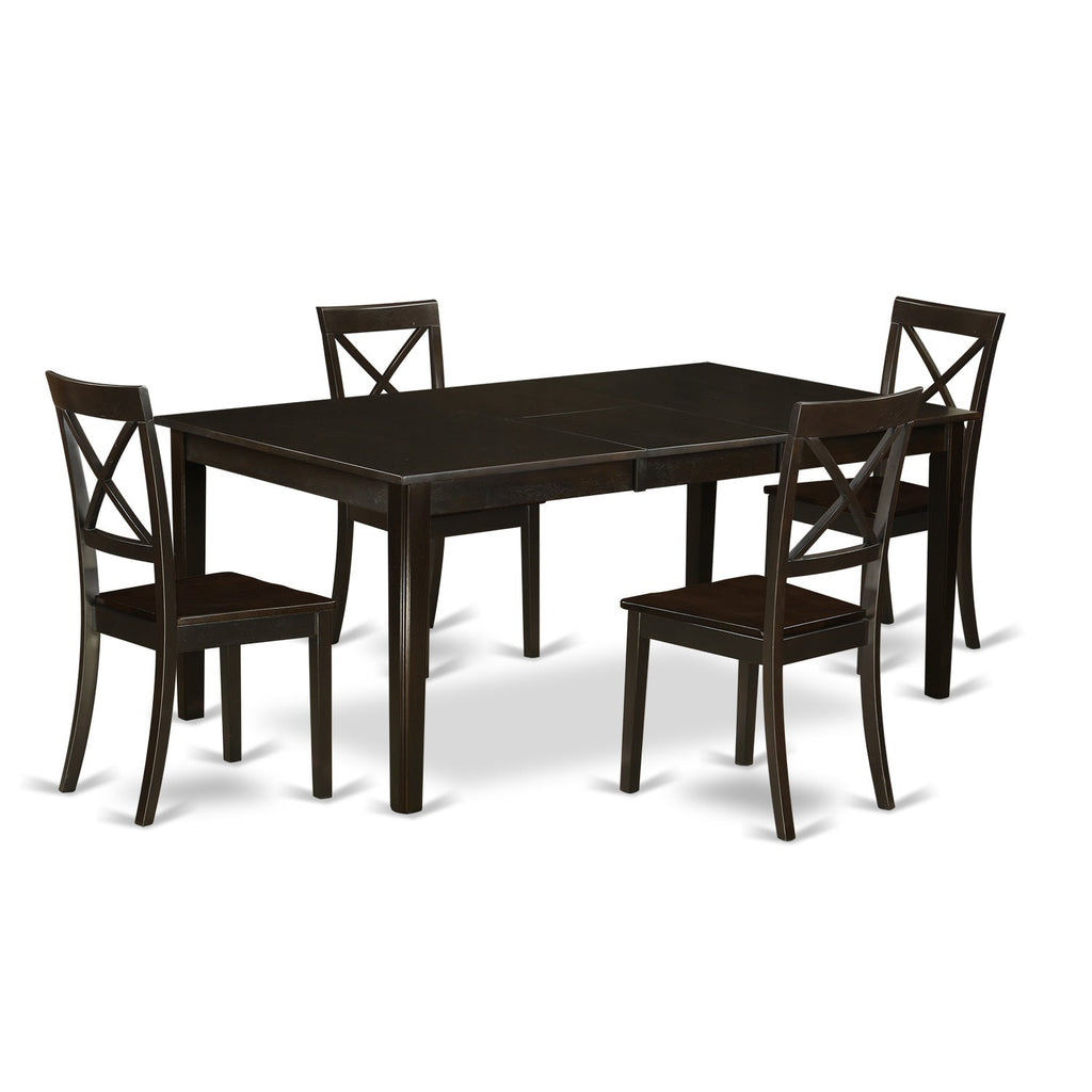 East West Furniture HEBO5-CAP-W 5 Piece Dining Room Furniture Set Includes a Rectangle Kitchen Table with Pedestal and 4 Dining Chairs, 42x72 Inch, Cappuccino