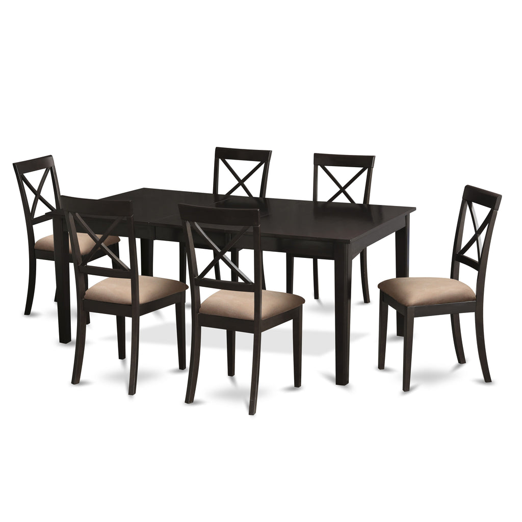 East West Furniture HEBO7-CAP-C 7 Piece Modern Dining Table Set Consist of a Rectangle Wooden Table with Pedestal and 6 Linen Fabric Kitchen Dining Chairs, 42x72 Inch, Cappuccino