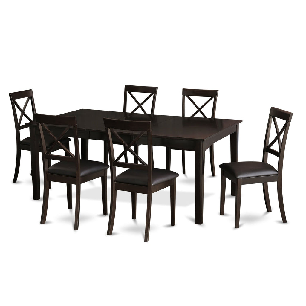 East West Furniture HEBO7-CAP-LC 7 Piece Kitchen Table & Chairs Set Consist of a Rectangle Dining Table with Pedestal and 6 Faux Leather Dining Room Chairs, 42x72 Inch, Cappuccino